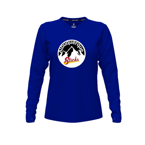 [FTLVCFRY-FYXS-LOGO1] Decker Comfort T-Shirt (Female Youth XS, Royal, V Neck, Logo 1, Long Sleeve)