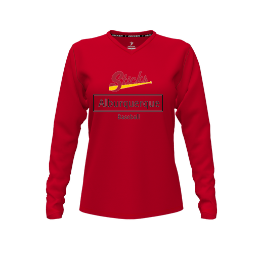 [CUS-DFW-TEES-CMF-VNK-LSL-RED-FYXS-LOGO2] Decker Comfort T-Shirt (Female Youth XS, Red, V Neck, Logo 2, Long Sleeve)