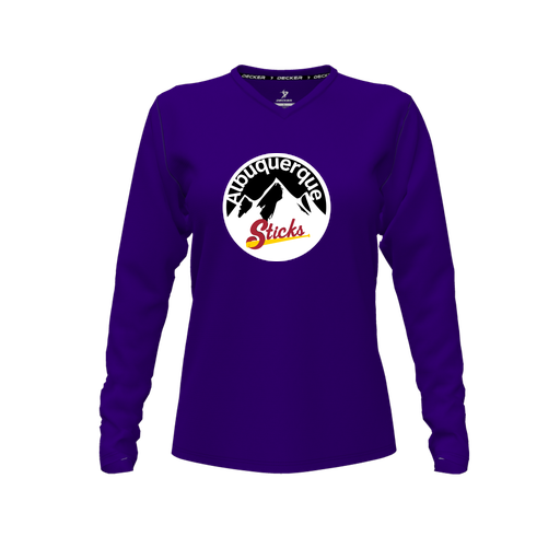 [CUS-DFW-TEES-CMF-VNK-LSL-PUR-FYXS-LOGO1] Decker Comfort T-Shirt (Female Youth XS, Purple, V Neck, Logo 1, Long Sleeve)