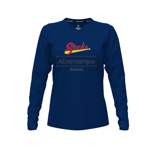 [CUS-DFW-TEES-PER-VNK-LSL-NVY-FYXS-LOGO2] Decker Performance T-Shirt (Female Youth XS, Navy, V Neck, Logo 2, Long Sleeve)