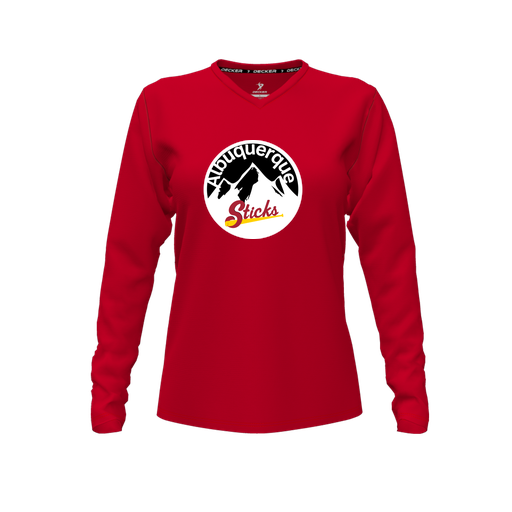 [FTLVPTRD-FYXS-LOGO1] Decker Performance T-Shirt (Female Youth XS, Red, V Neck, Logo 1, Long Sleeve)