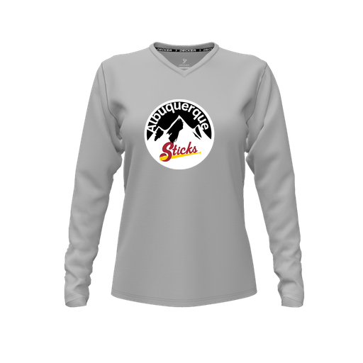 [CUS-DFW-TEES-PER-VNK-LSL-GRY-FYXS-LOGO1] Decker Performance T-Shirt (Female Youth XS, Gray, V Neck, Logo 1, Long Sleeve)