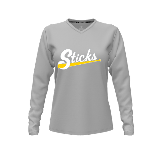 [CUS-DFW-TEES-PER-VNK-LSL-GRY-FYXS-LOGO3] Decker Performance T-Shirt (Female Youth XS, Gray, V Neck, Logo 3, Long Sleeve)