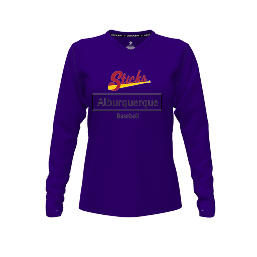 [CUS-DFW-TEES-PER-VNK-LSL-PUR-FYXS-LOGO2] Decker Performance T-Shirt (Female Youth XS, Purple, V Neck, Logo 2, Long Sleeve)